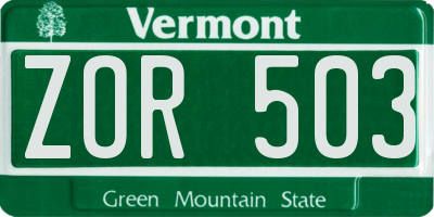 VT license plate ZOR503