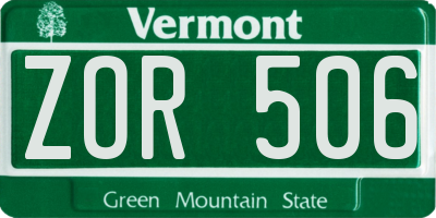 VT license plate ZOR506