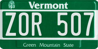 VT license plate ZOR507