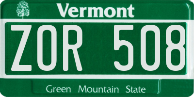 VT license plate ZOR508