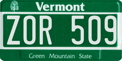 VT license plate ZOR509