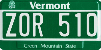 VT license plate ZOR510