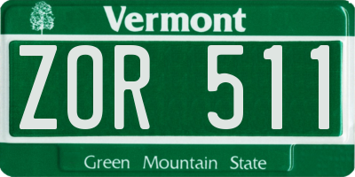 VT license plate ZOR511
