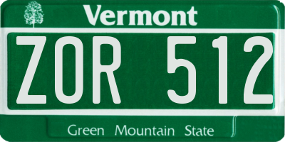 VT license plate ZOR512