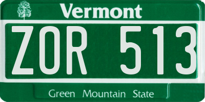 VT license plate ZOR513