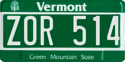 VT license plate ZOR514