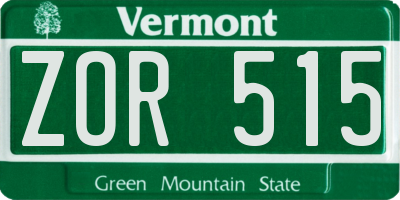 VT license plate ZOR515
