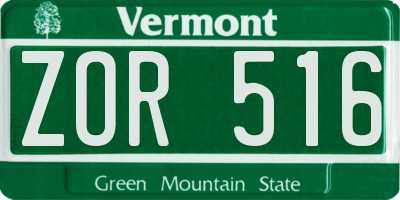 VT license plate ZOR516