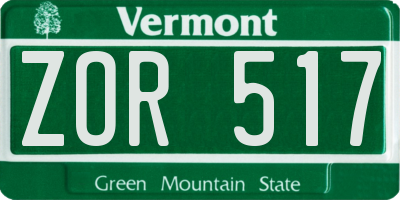 VT license plate ZOR517
