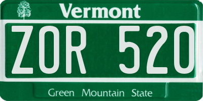 VT license plate ZOR520