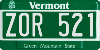VT license plate ZOR521