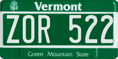 VT license plate ZOR522