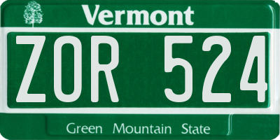 VT license plate ZOR524