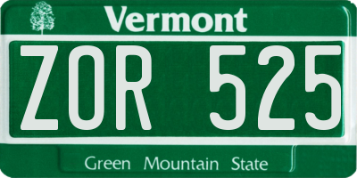 VT license plate ZOR525