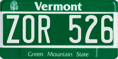 VT license plate ZOR526