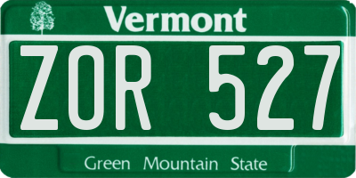 VT license plate ZOR527