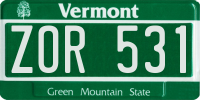 VT license plate ZOR531