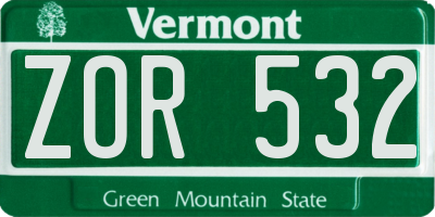 VT license plate ZOR532