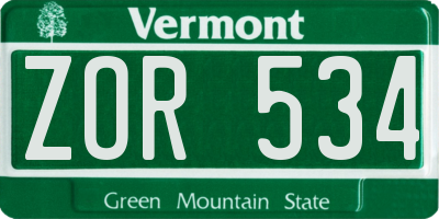 VT license plate ZOR534