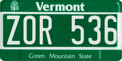 VT license plate ZOR536