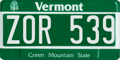 VT license plate ZOR539