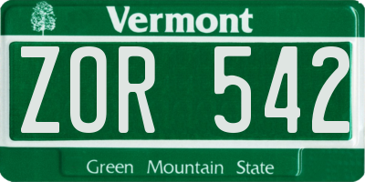 VT license plate ZOR542