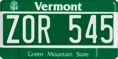 VT license plate ZOR545