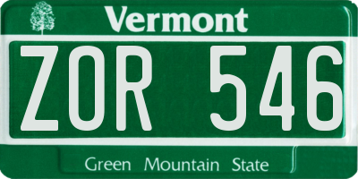 VT license plate ZOR546