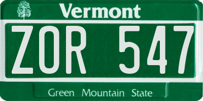 VT license plate ZOR547