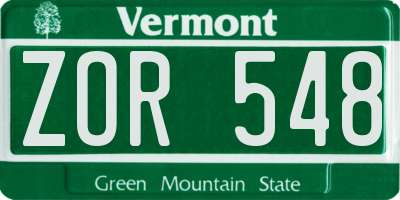 VT license plate ZOR548