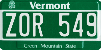 VT license plate ZOR549