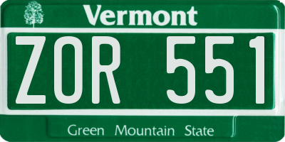 VT license plate ZOR551