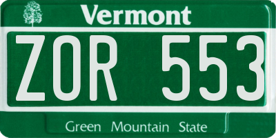 VT license plate ZOR553