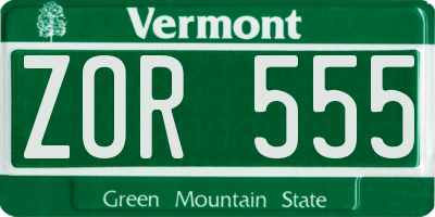 VT license plate ZOR555