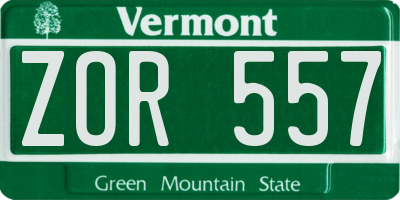 VT license plate ZOR557
