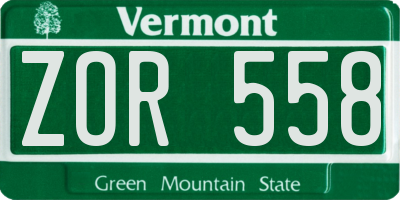 VT license plate ZOR558