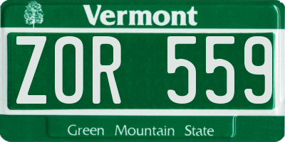 VT license plate ZOR559