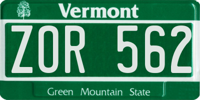 VT license plate ZOR562