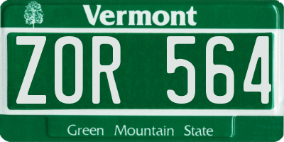 VT license plate ZOR564