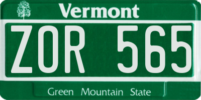 VT license plate ZOR565