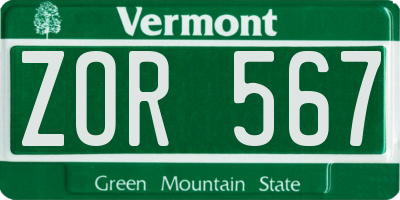 VT license plate ZOR567