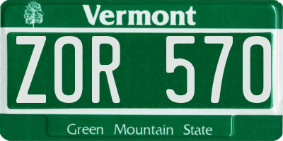 VT license plate ZOR570