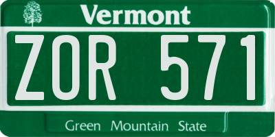 VT license plate ZOR571