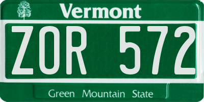 VT license plate ZOR572