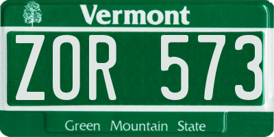 VT license plate ZOR573