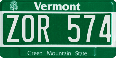 VT license plate ZOR574
