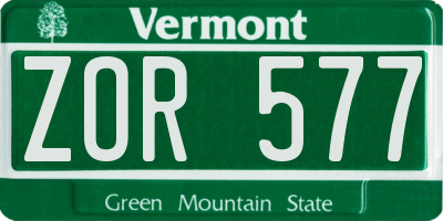 VT license plate ZOR577
