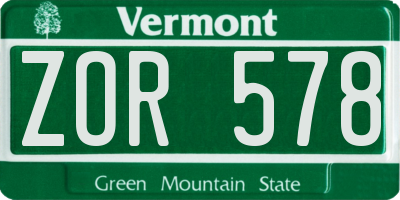 VT license plate ZOR578