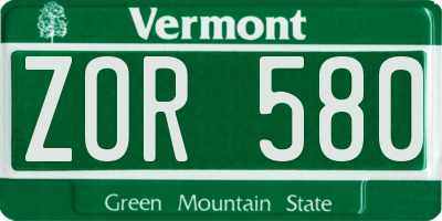 VT license plate ZOR580