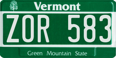 VT license plate ZOR583